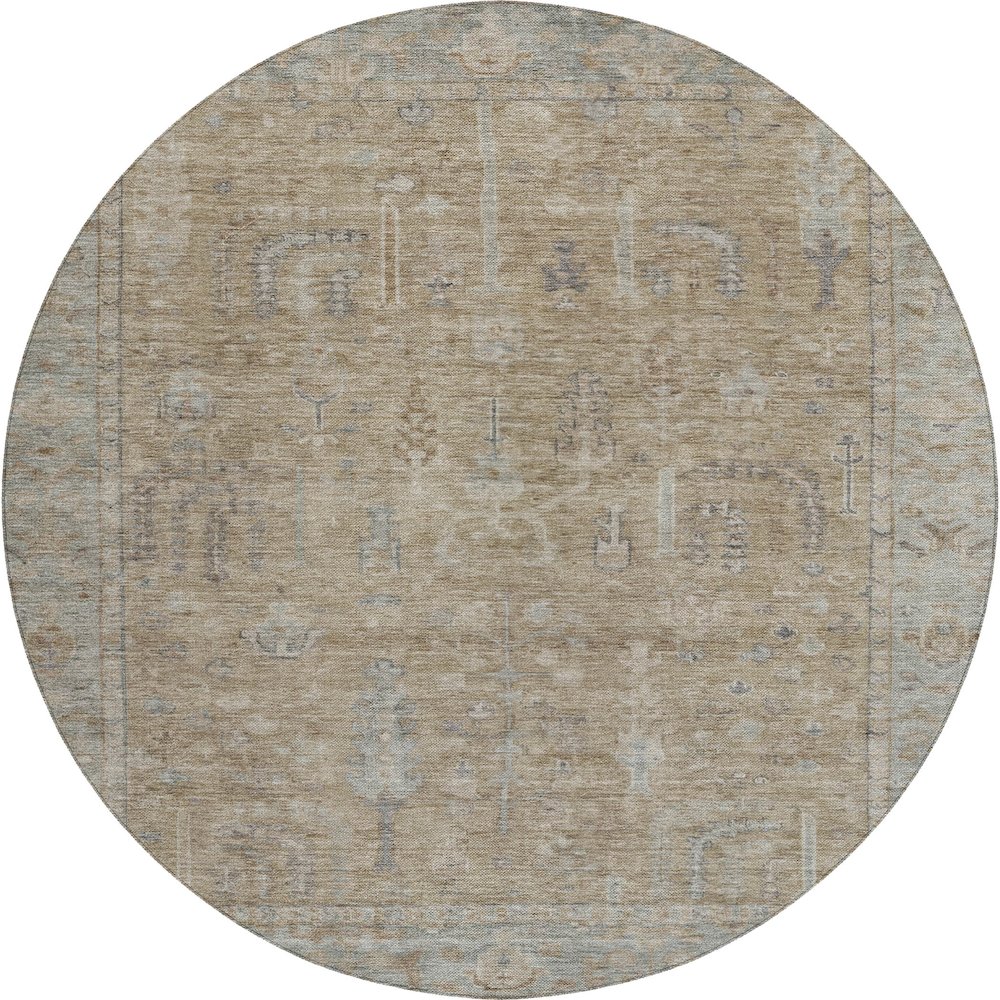 Luxury Washable Indoor/Outdoor Solace Tan 8' x 8' Round Rug. Picture 1