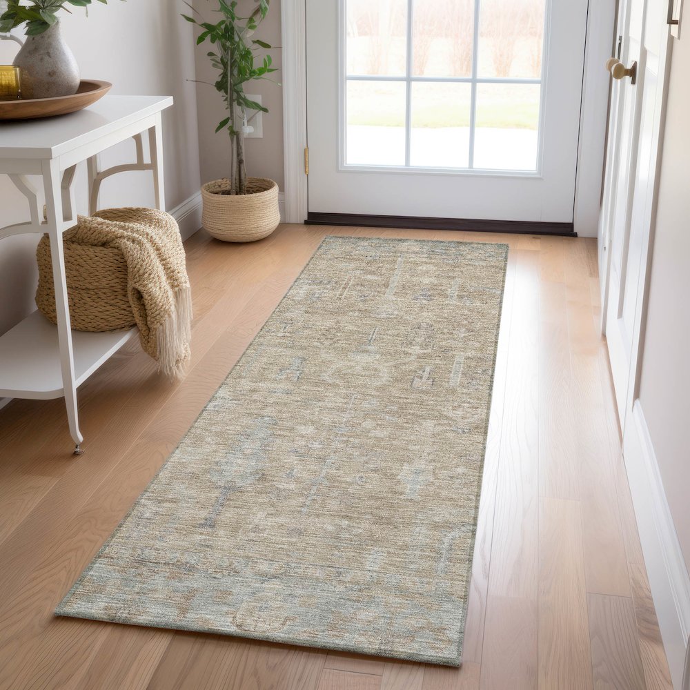 Luxury Washable Indoor/Outdoor Solace Tan 2'3" x 7'6" Runner Rug. Picture 5