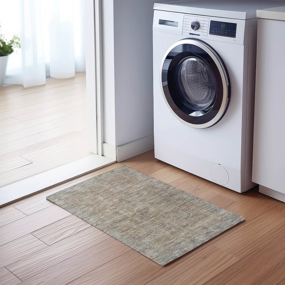 Luxury Washable Indoor/Outdoor Solace Tan 1'8" x 2'6" Rug. Picture 5