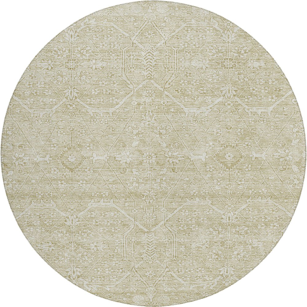Luxury Washable Indoor/Outdoor Solace Beige 8' x 8' Round Rug. Picture 1