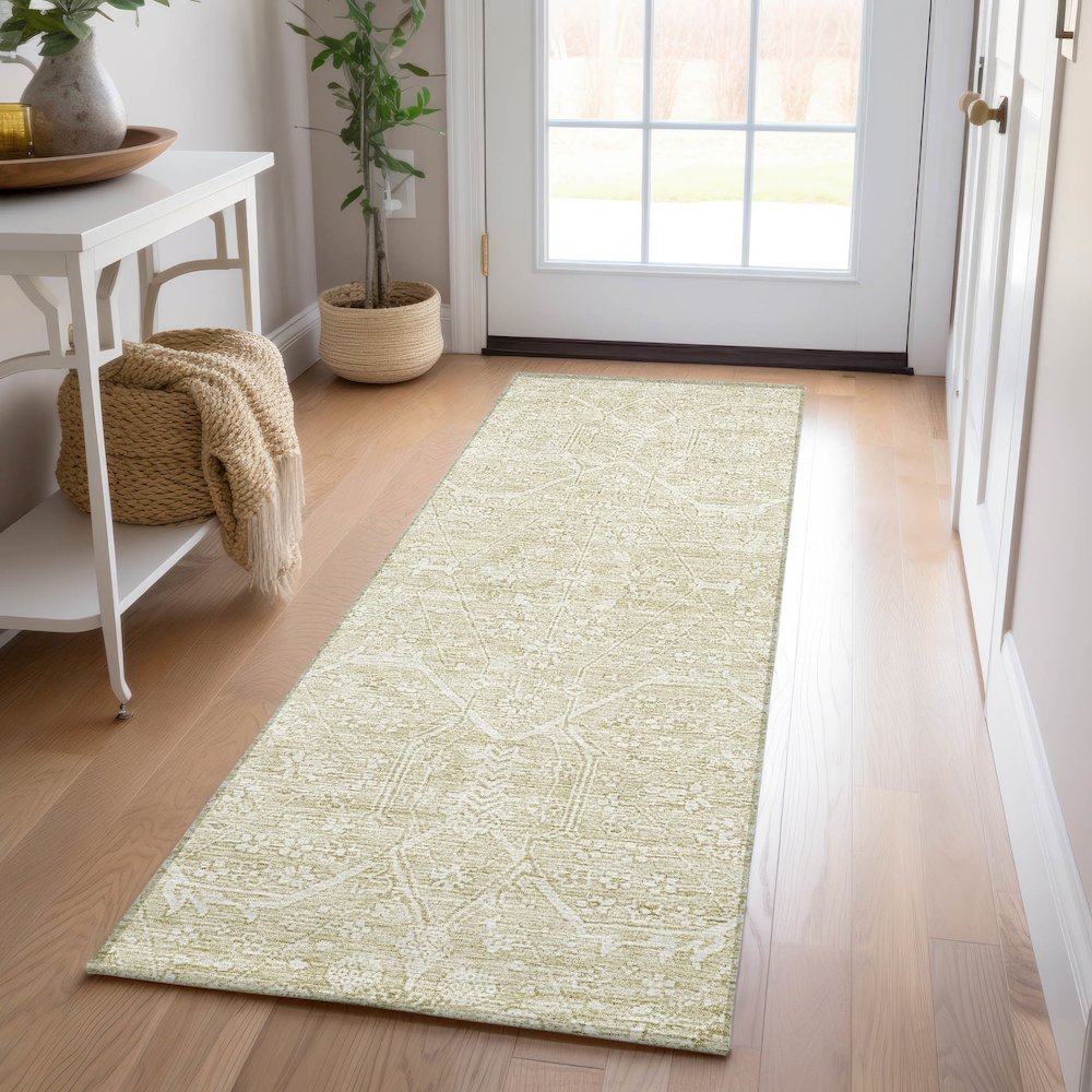 Luxury Washable Indoor/Outdoor Solace Beige 2'3" x 7'6" Runner Rug. Picture 5