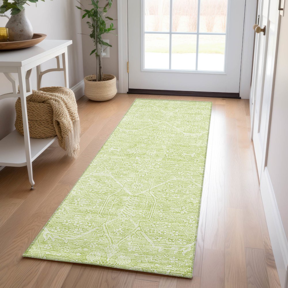 Luxury Washable Indoor/Outdoor Solace Lime 2'3" x 7'6" Runner Rug. Picture 5