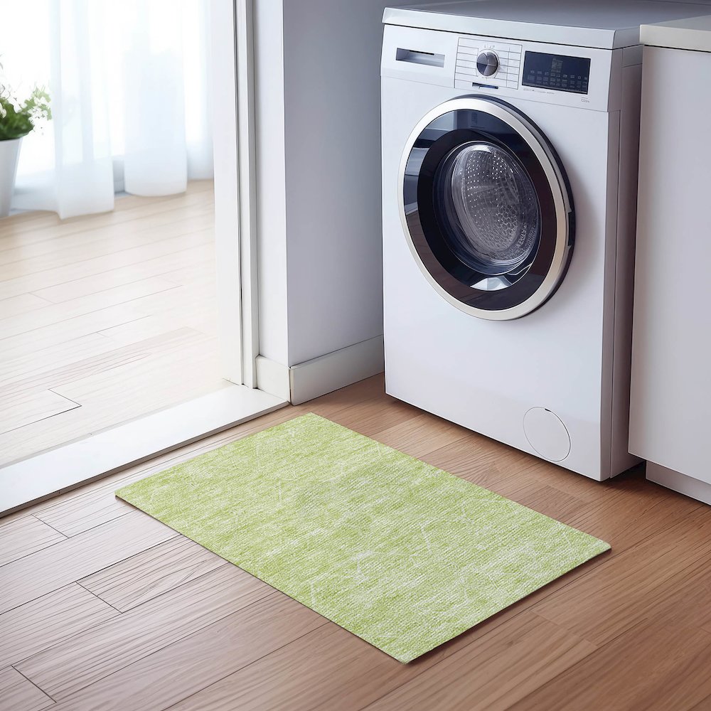 Luxury Washable Indoor/Outdoor Solace Lime 1'8" x 2'6" Rug. Picture 5