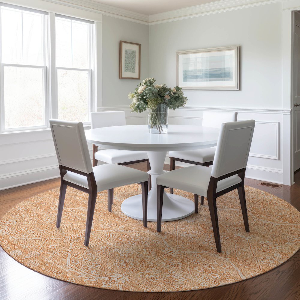 Luxury Washable Indoor/Outdoor Solace Salmon 8' x 8' Round Rug. Picture 5