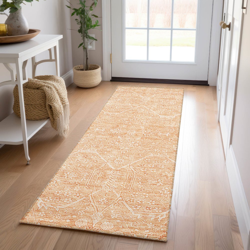 Luxury Washable Indoor/Outdoor Solace Salmon 2'3" x 7'6" Runner Rug. Picture 5