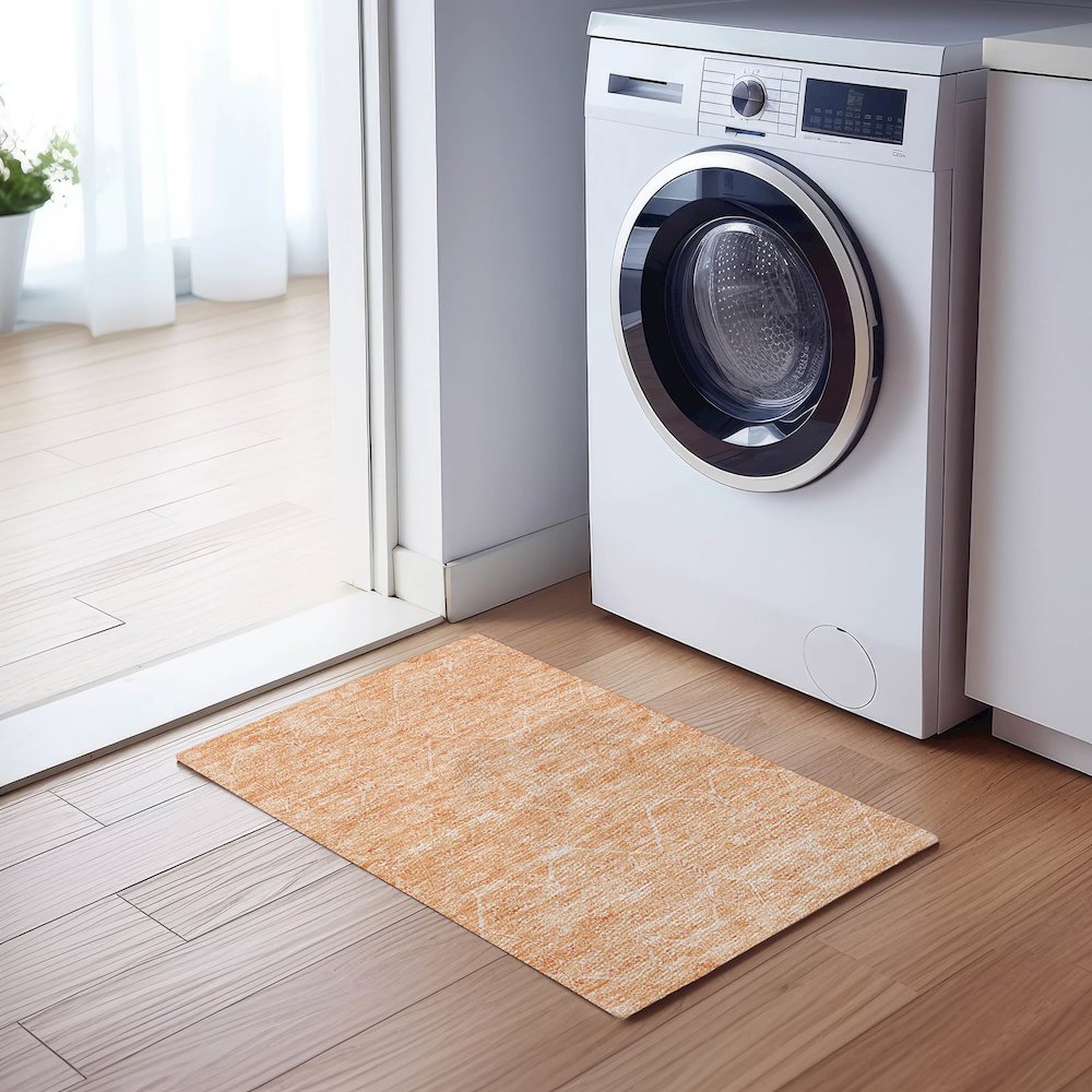 Luxury Washable Indoor/Outdoor Solace Salmon 1'8" x 2'6" Rug. Picture 5