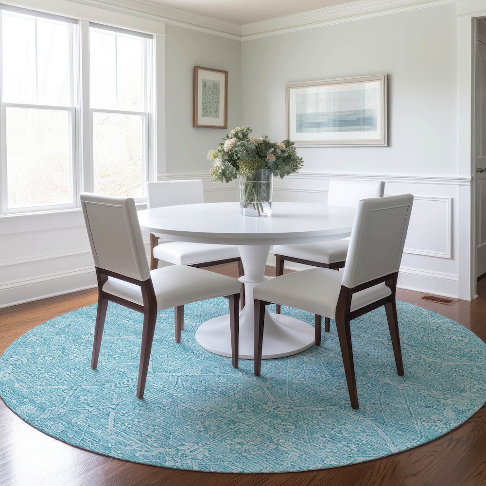 Luxury Washable Indoor/Outdoor Solace Sky 8' x 8' Round Rug. Picture 5