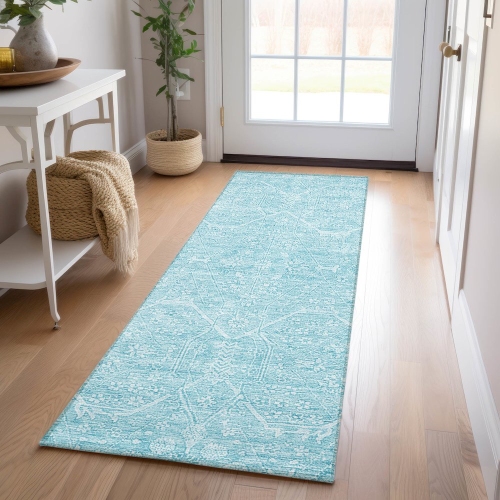 Luxury Washable Indoor/Outdoor Solace Sky 2'3" x 7'6" Runner Rug. Picture 5
