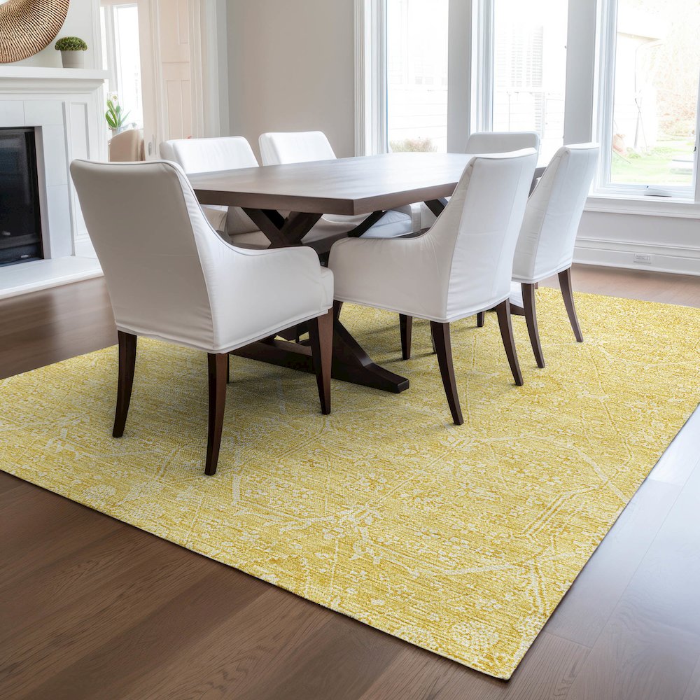 Luxury Washable Indoor/Outdoor Solace Yellow 2'6" x 3'10" Rug. Picture 6