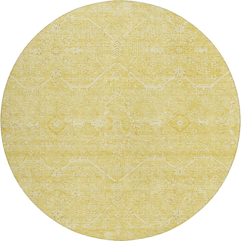 Luxury Washable Indoor/Outdoor Solace Yellow 8' x 8' Round Rug. Picture 1