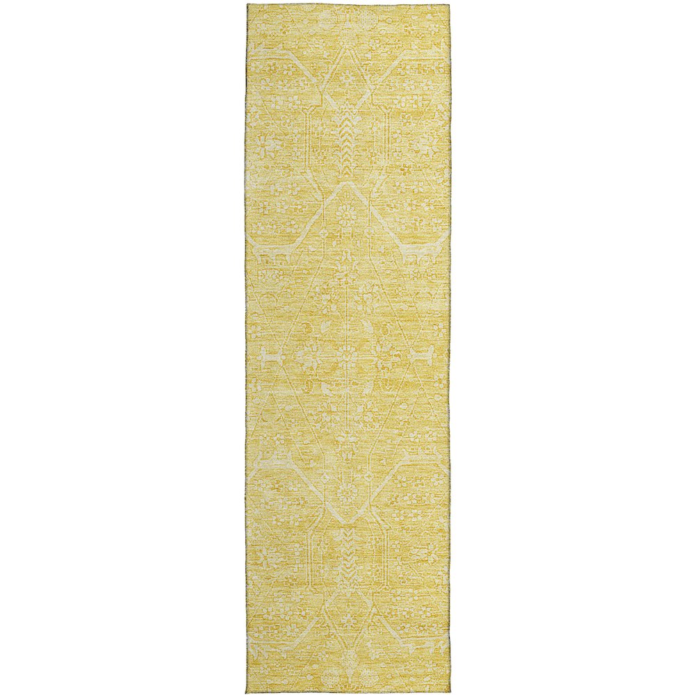 Luxury Washable Indoor/Outdoor Solace Yellow 2'3" x 7'6" Runner Rug. Picture 1