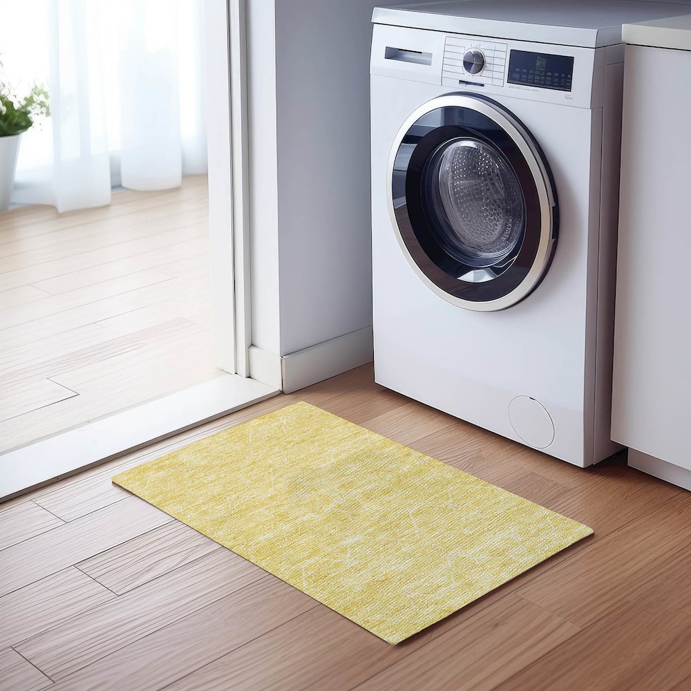 Luxury Washable Indoor/Outdoor Solace Yellow 1'8" x 2'6" Rug. Picture 5