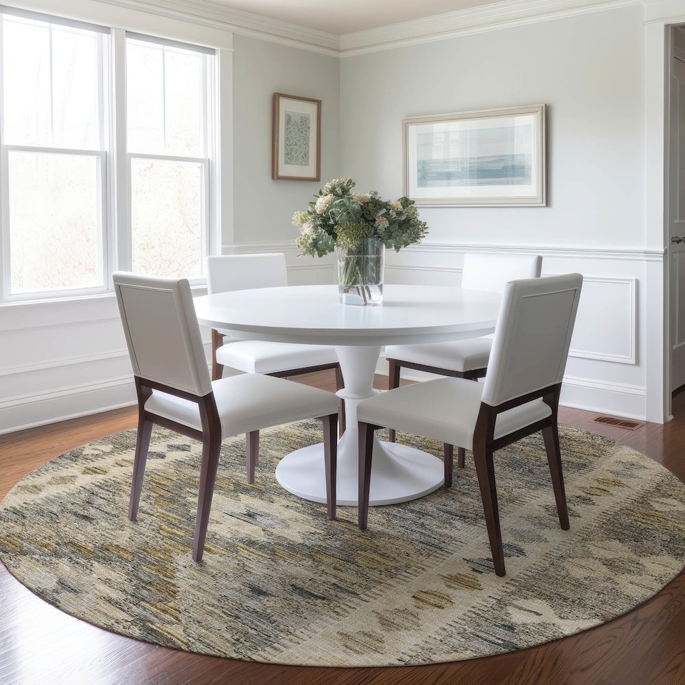 Luxury Washable Indoor/Outdoor Solace Beige 8' x 8' Round Rug. Picture 5
