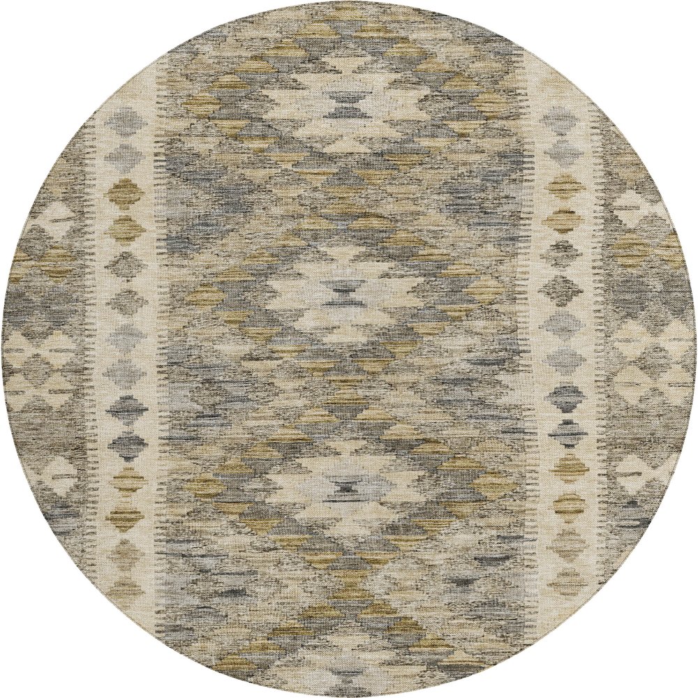 Luxury Washable Indoor/Outdoor Solace Beige 8' x 8' Round Rug. Picture 1