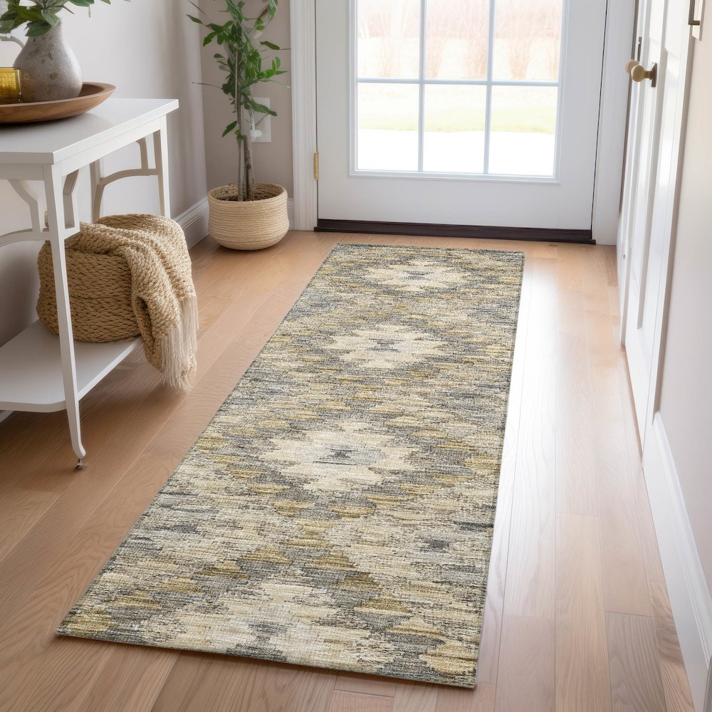 Luxury Washable Indoor/Outdoor Solace Beige 2'3" x 7'6" Runner Rug. Picture 5