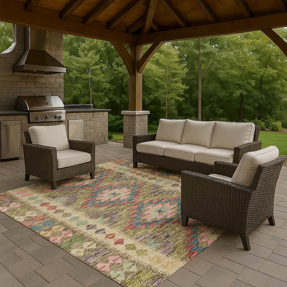 Luxury Washable Indoor/Outdoor Solace Green 2'6" x 3'10" Rug. Picture 7