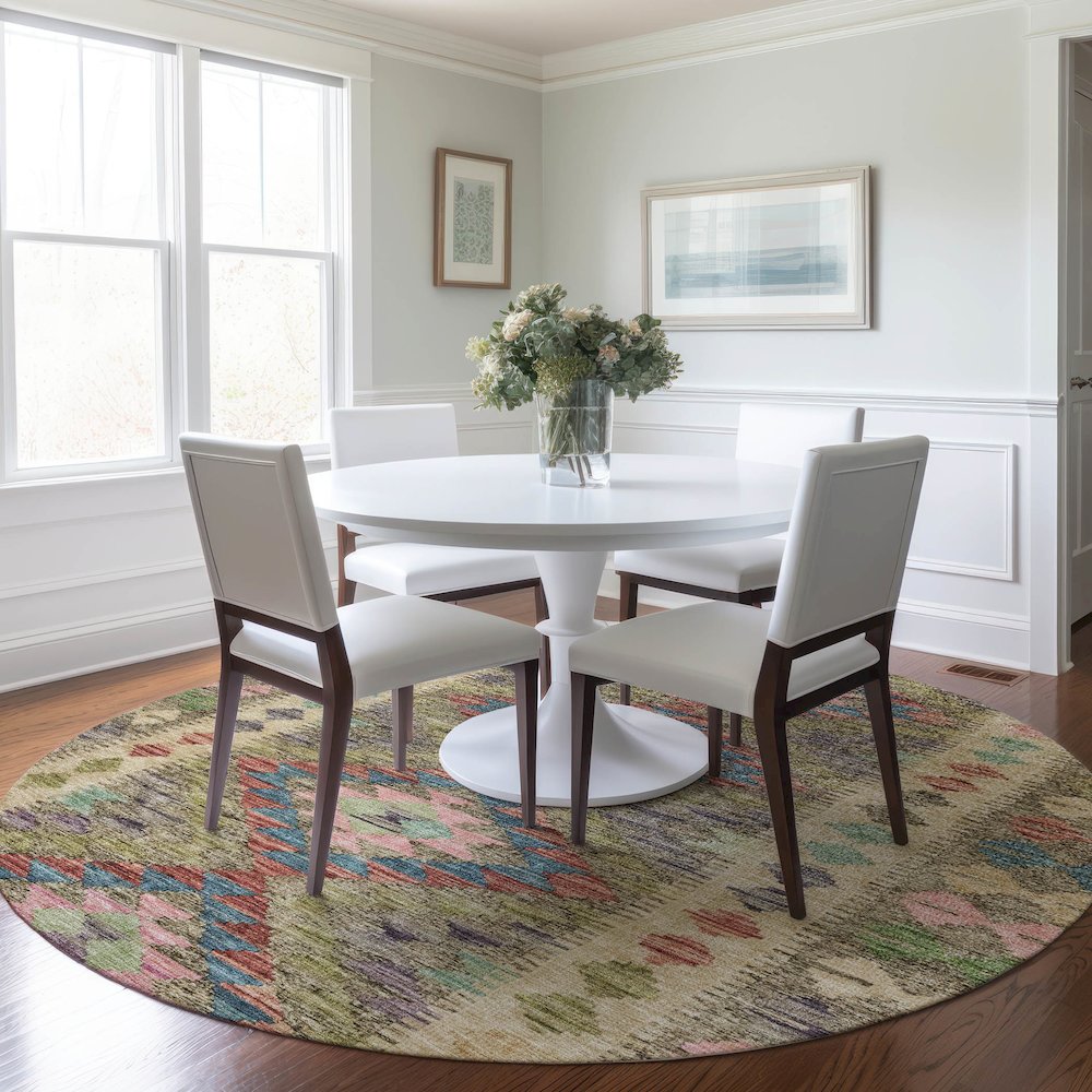 Luxury Washable Indoor/Outdoor Solace Green 8' x 8' Round Rug. Picture 5