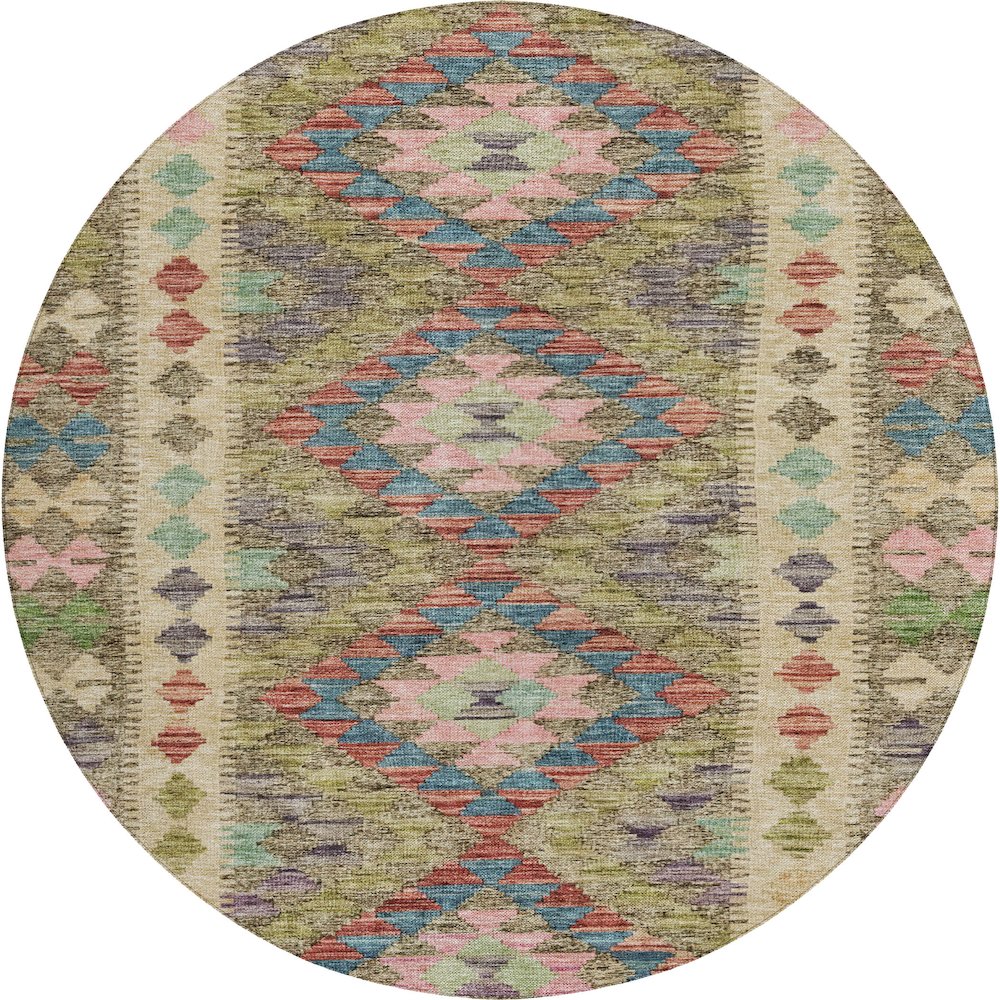 Luxury Washable Indoor/Outdoor Solace Green 8' x 8' Round Rug. Picture 1