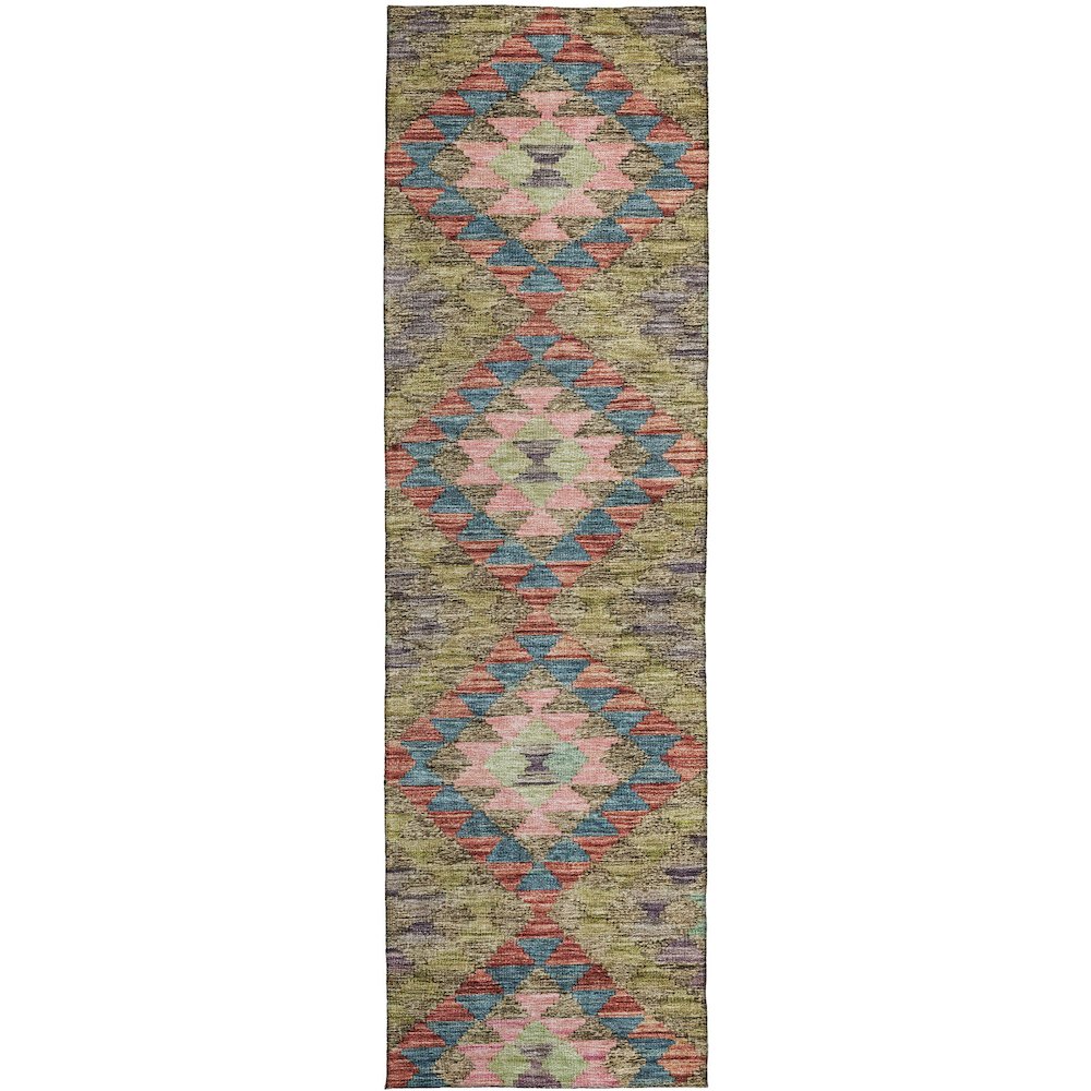 Luxury Washable Indoor/Outdoor Solace Green 2'3" x 7'6" Runner Rug. Picture 1