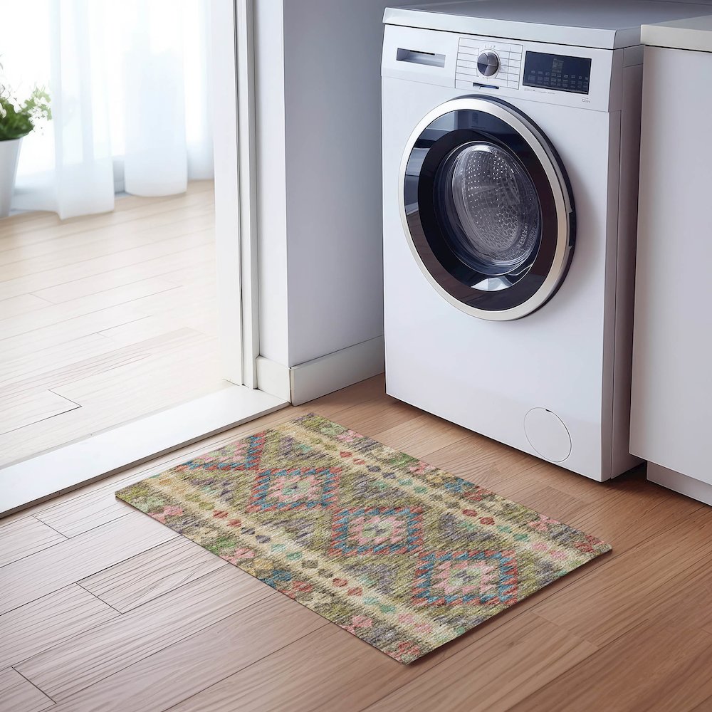 Luxury Washable Indoor/Outdoor Solace Green 1'8" x 2'6" Rug. Picture 5