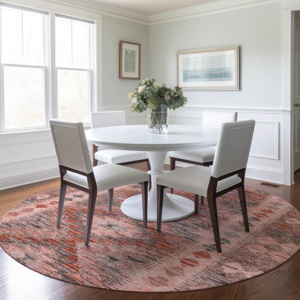 Luxury Washable Indoor/Outdoor Solace Terracotta 8' x 8' Round Rug. Picture 5