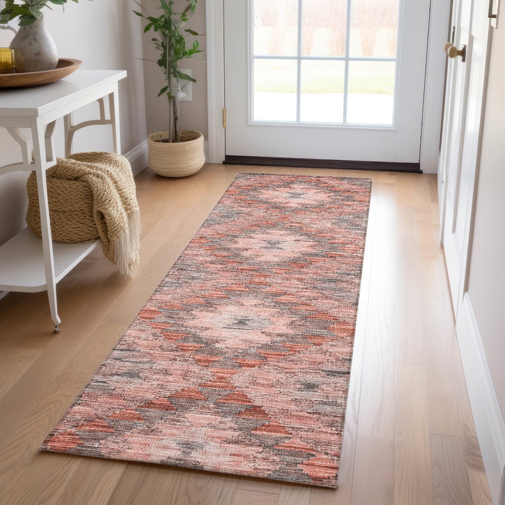 Luxury Washable Indoor/Outdoor Solace Terracotta 2'3" x 7'6" Runner Rug. Picture 5