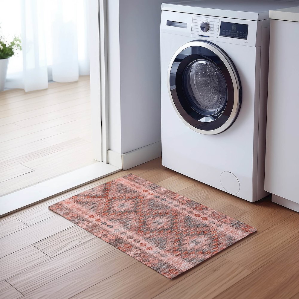 Luxury Washable Indoor/Outdoor Solace Terracotta 1'8" x 2'6" Rug. Picture 5