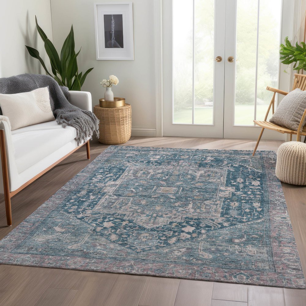 Luxury Washable Indoor/Outdoor Solace Blue 2'6" x 3'10" Rug. Picture 5