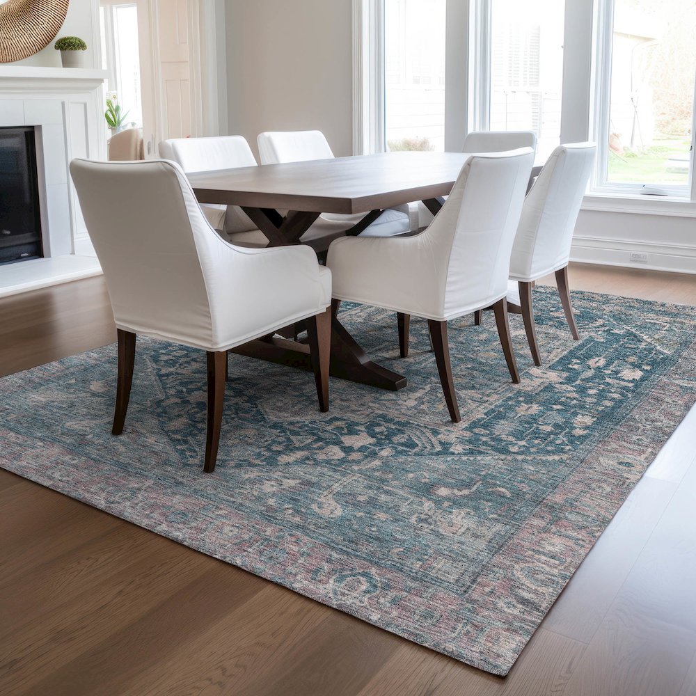 Luxury Washable Indoor/Outdoor Solace Blue 2'6" x 3'10" Rug. Picture 6