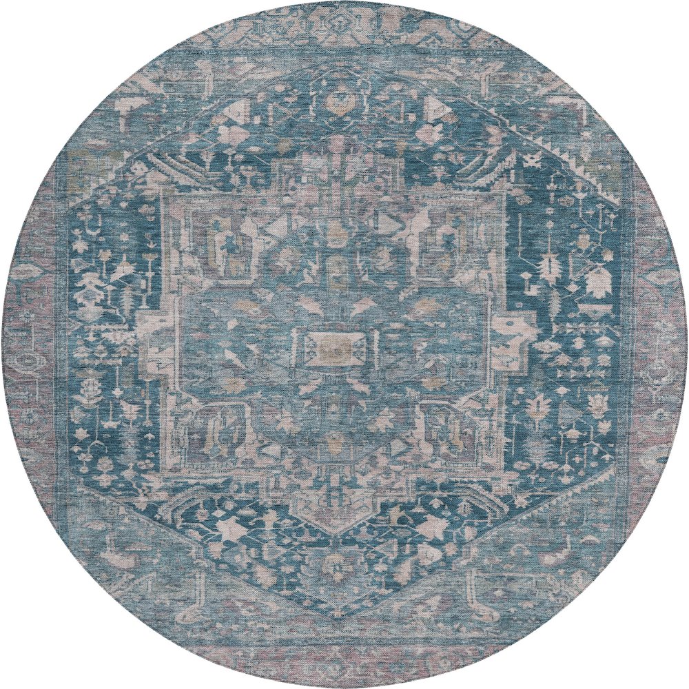 Luxury Washable Indoor/Outdoor Solace Blue 8' x 8' Round Rug. Picture 1