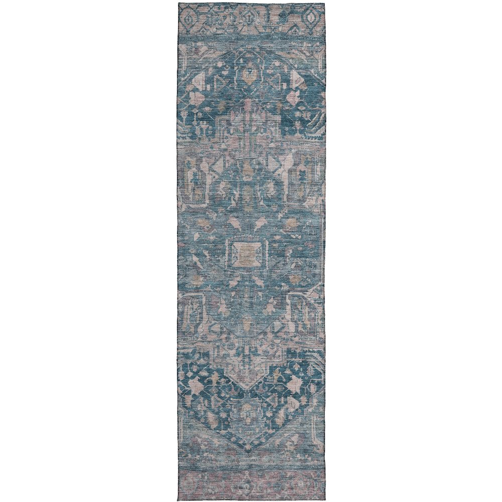 Luxury Washable Indoor/Outdoor Solace Blue 2'3" x 7'6" Runner Rug. Picture 1