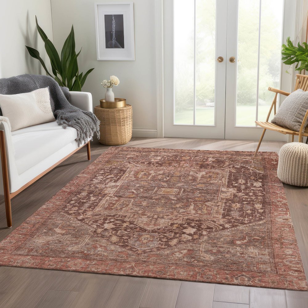 Luxury Washable Indoor/Outdoor Solace Burgundy 2'6" x 3'10" Rug. Picture 5