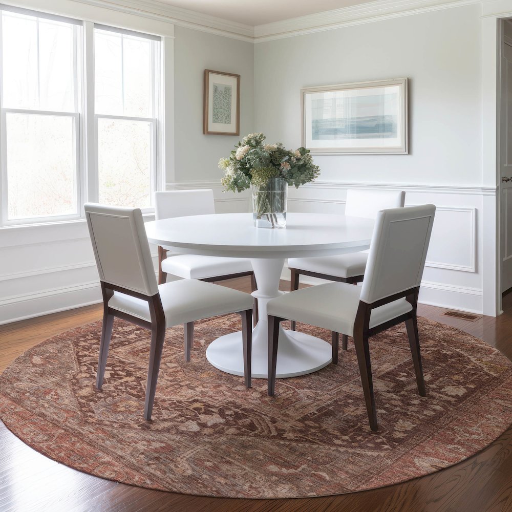 Luxury Washable Indoor/Outdoor Solace Burgundy 8' x 8' Round Rug. Picture 5