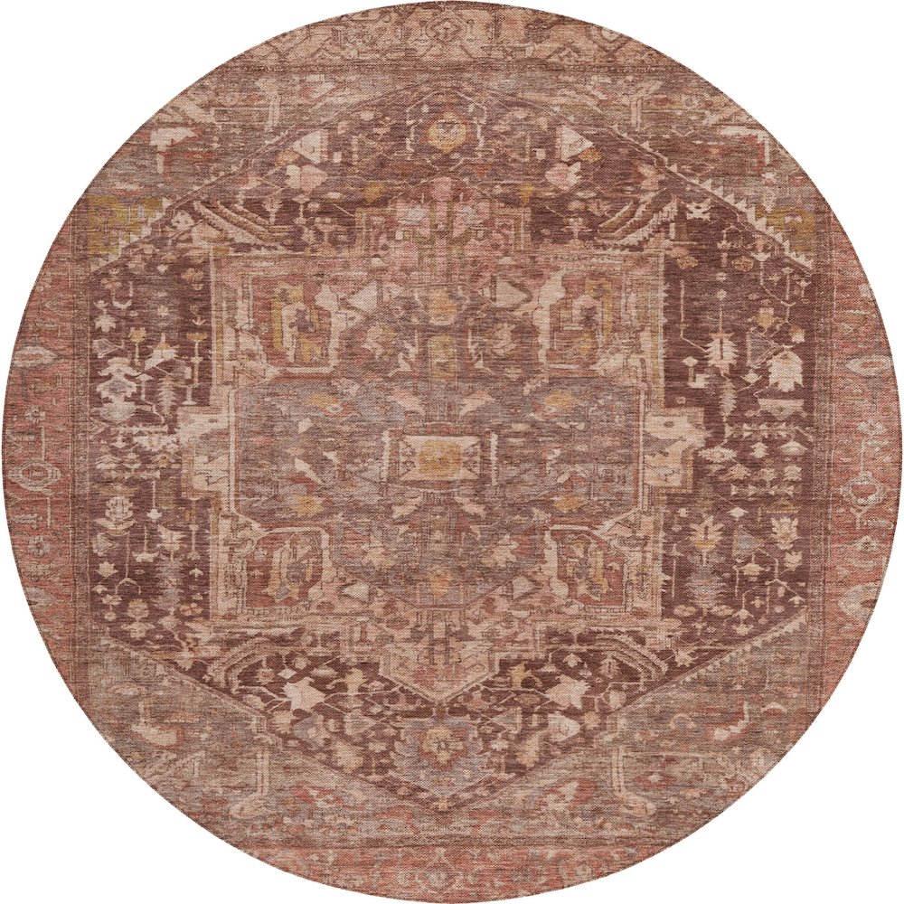 Luxury Washable Indoor/Outdoor Solace Burgundy 8' x 8' Round Rug. Picture 1
