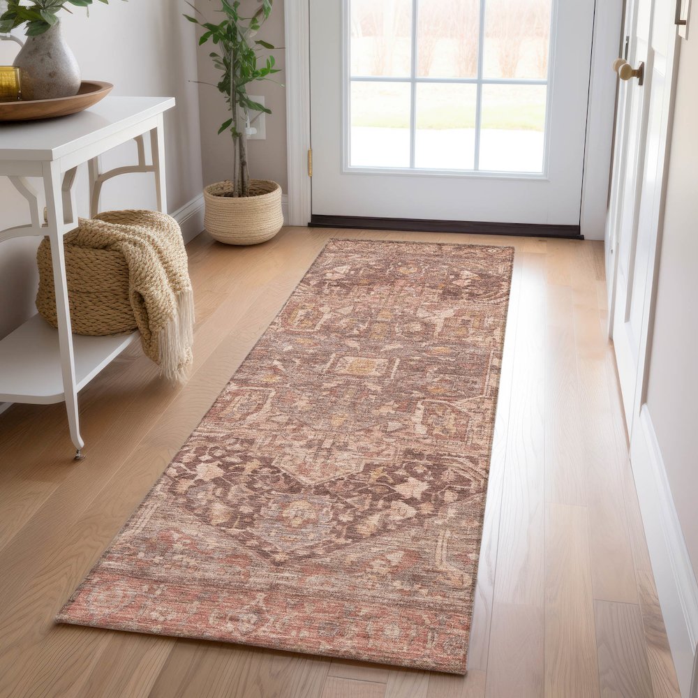 Luxury Washable Indoor/Outdoor Solace Burgundy 2'3" x 7'6" Runner Rug. Picture 5