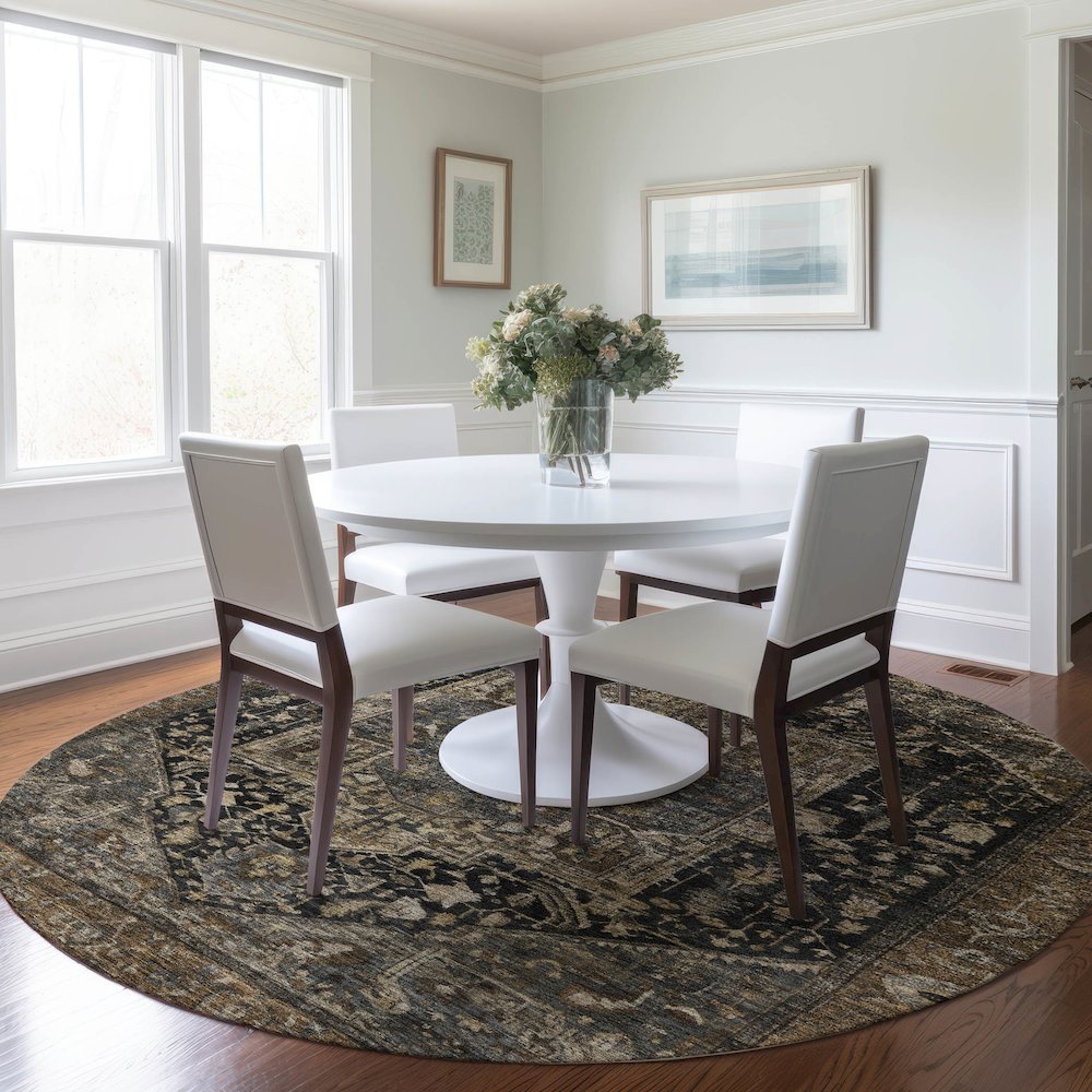 Luxury Washable Indoor/Outdoor Solace Charcoal 8' x 8' Round Rug. Picture 5