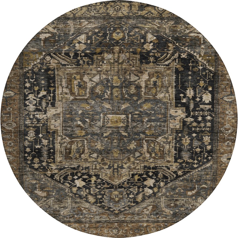 Luxury Washable Indoor/Outdoor Solace Charcoal 8' x 8' Round Rug. Picture 1
