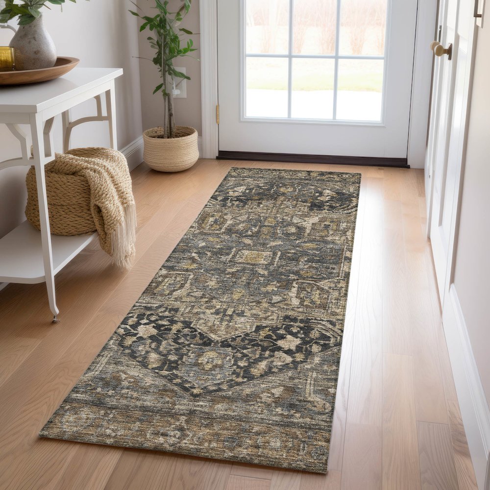 Luxury Washable Indoor/Outdoor Solace Charcoal 2'3" x 7'6" Runner Rug. Picture 5
