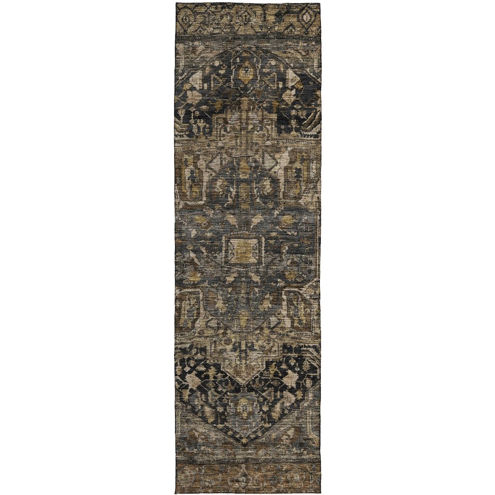 Luxury Washable Indoor/Outdoor Solace Charcoal 2'3" x 7'6" Runner Rug. Picture 1