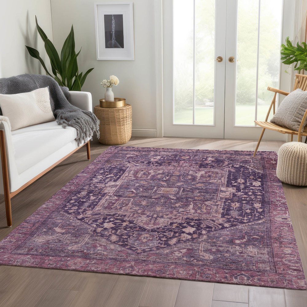 Luxury Washable Indoor/Outdoor Solace Eggplant 2'6" x 3'10" Rug. Picture 5