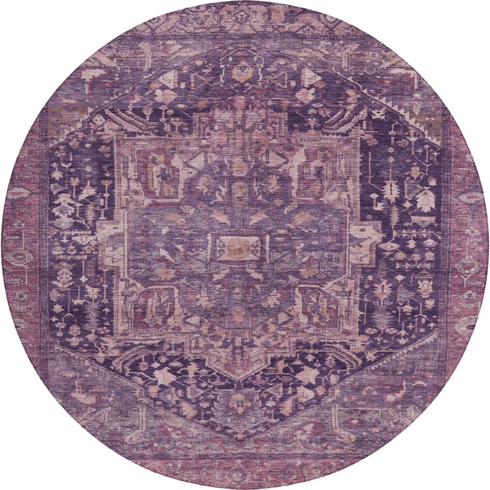 Luxury Washable Indoor/Outdoor Solace Eggplant 8' x 8' Round Rug. Picture 1