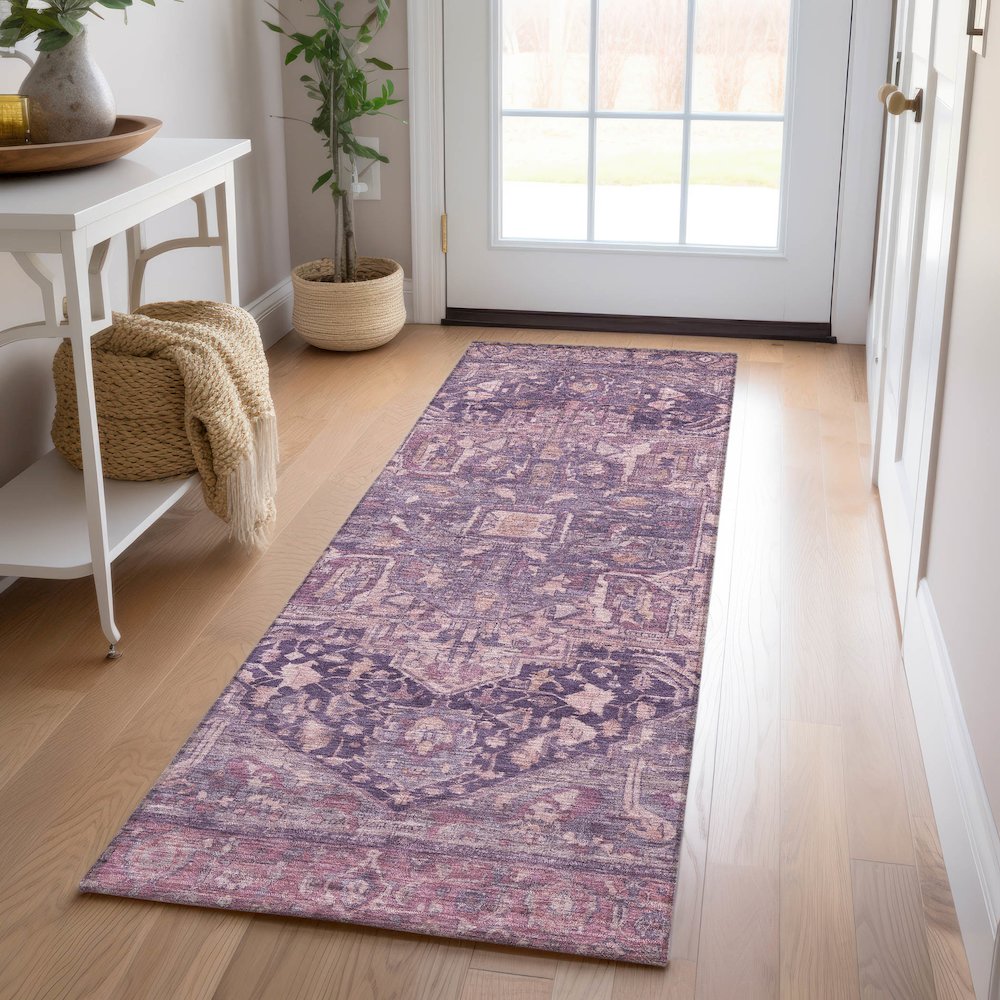 Luxury Washable Indoor/Outdoor Solace Eggplant 2'3" x 7'6" Runner Rug. Picture 5