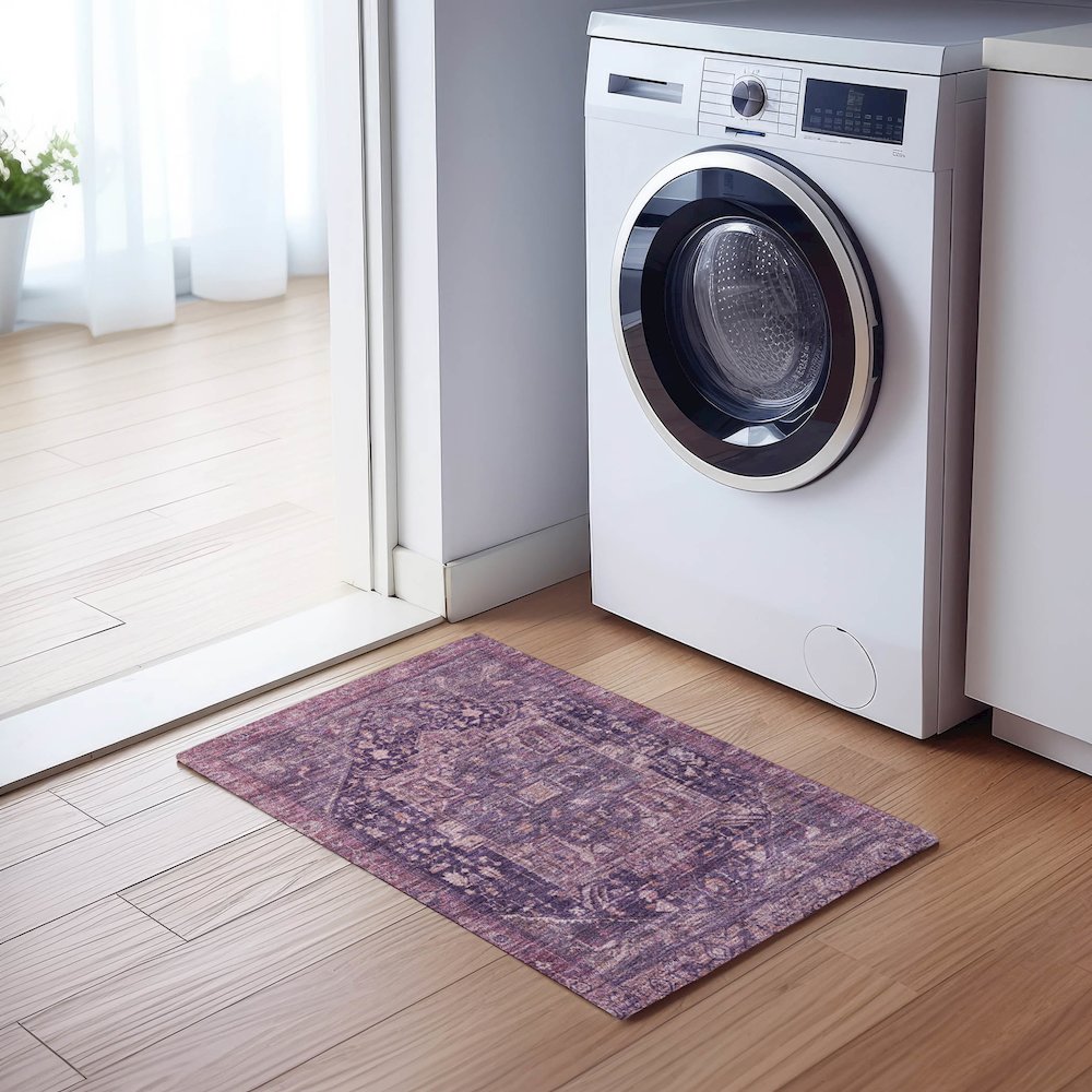 Luxury Washable Indoor/Outdoor Solace Eggplant 1'8" x 2'6" Rug. Picture 5
