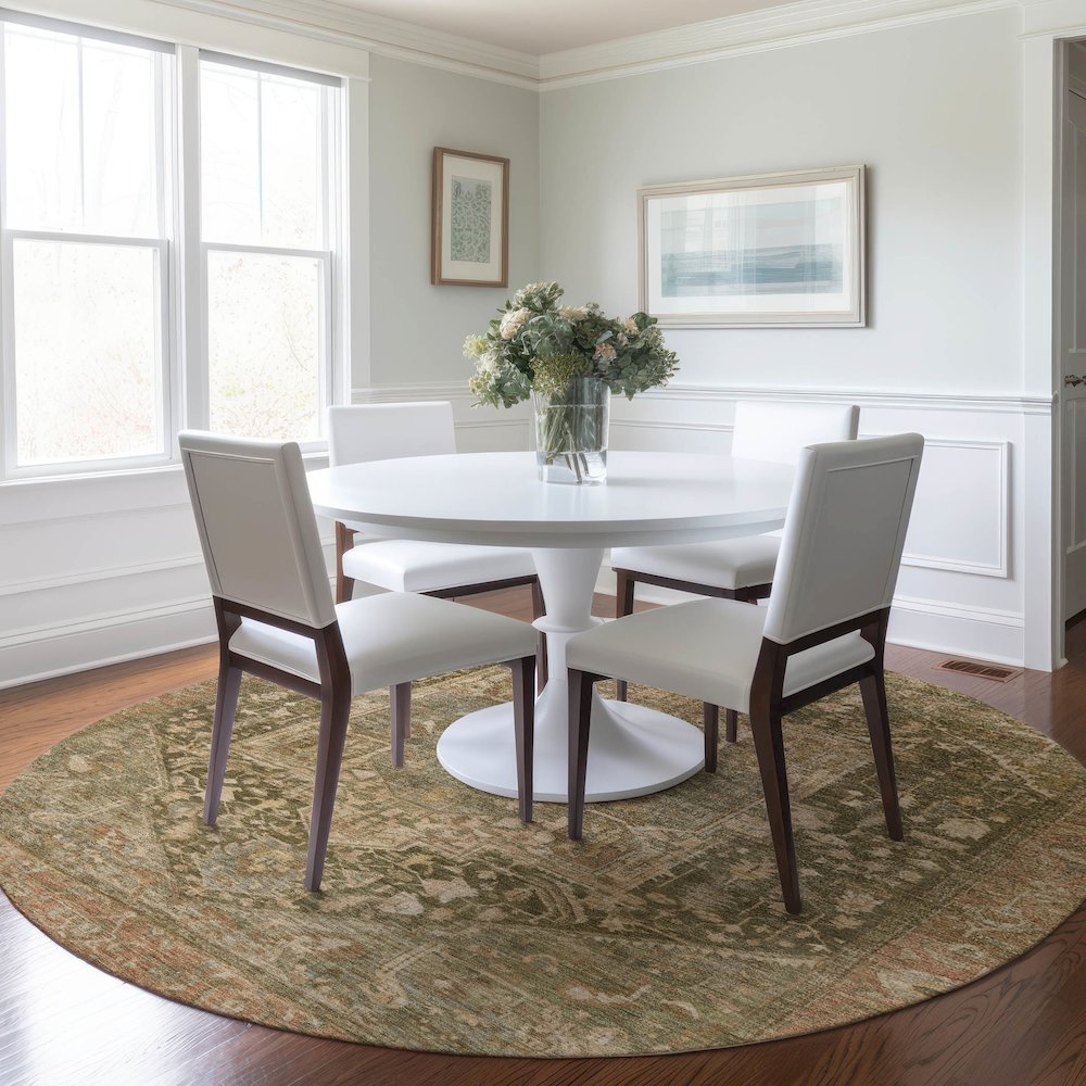 Luxury Washable Indoor/Outdoor Solace Fern 8' x 8' Round Rug. Picture 5