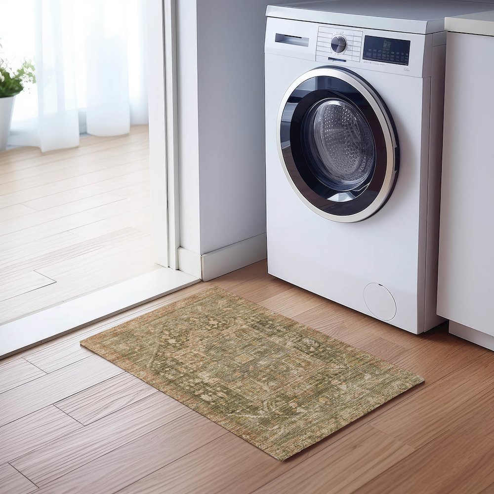 Luxury Washable Indoor/Outdoor Solace Fern 1'8" x 2'6" Rug. Picture 5