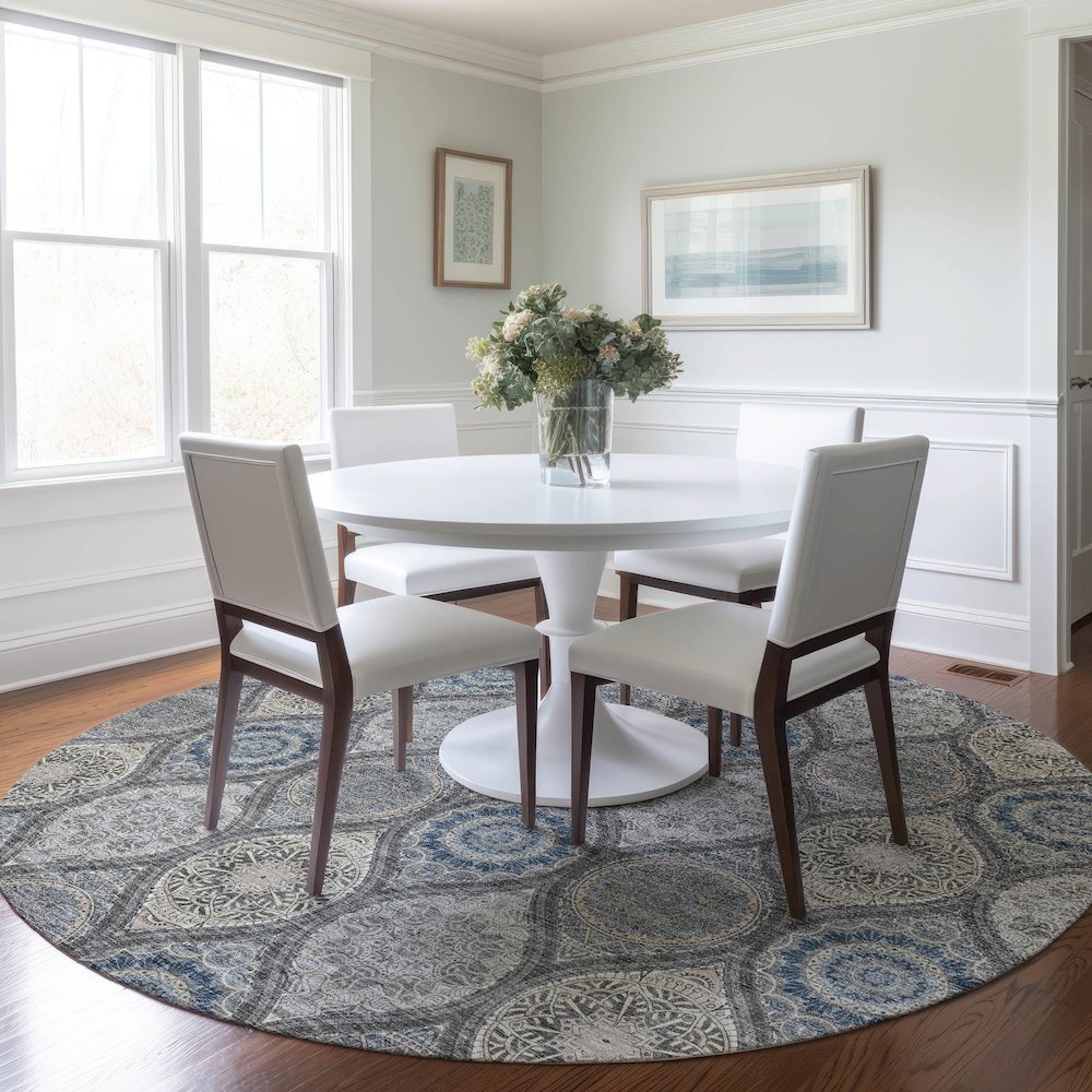 Luxury Washable Indoor/Outdoor Solace Gray 8' x 8' Round Rug. Picture 5