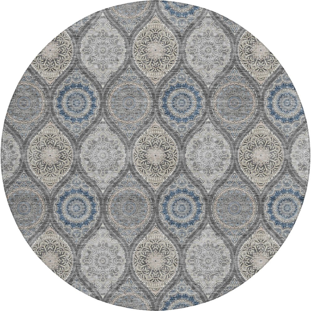 Luxury Washable Indoor/Outdoor Solace Gray 8' x 8' Round Rug. Picture 1