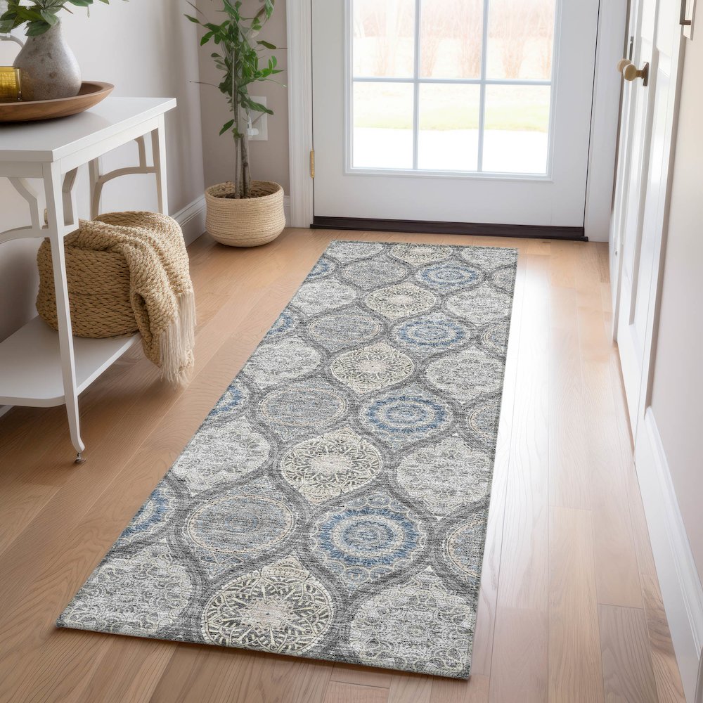 Luxury Washable Indoor/Outdoor Solace Gray 2'3" x 7'6" Runner Rug. Picture 5