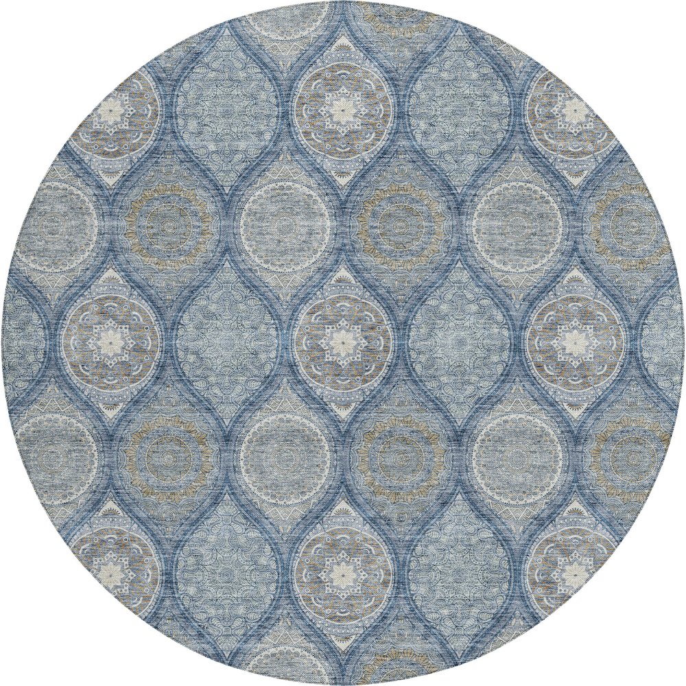 Luxury Washable Indoor/Outdoor Solace Navy 8' x 8' Round Rug. Picture 1