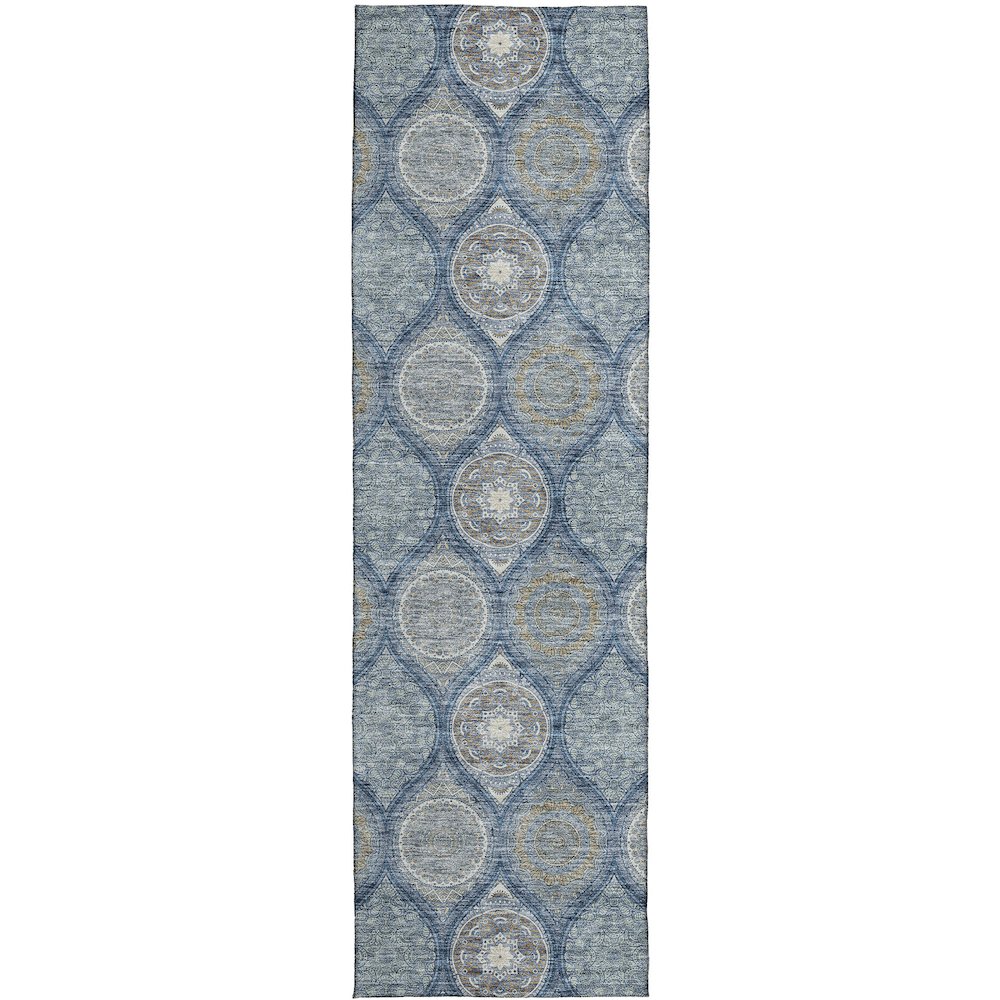 Luxury Washable Indoor/Outdoor Solace Navy 2'3" x 7'6" Runner Rug. Picture 1